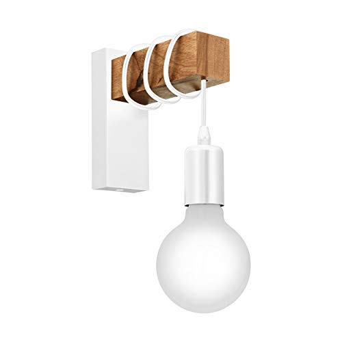 EGLO Townshend - Lámpara de pared (1 foco, diseño industrial, retro, acero y madera, color blanco, marrón, casquillo E27) EGLO Townshend - Lámpara de pared (1 foco, diseño industrial, retro, acero y madera, color blanco, marrón, casquillo E27)