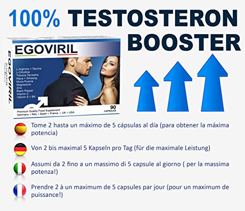 Egoviril BOOSTER POTENCIA + TESTOSTERONA | Tribulus Taurina Maca Zinc Ginseng Arginina Citrulina Vitaminas | Fuerza/Energía/Masa muscular/Recuperación | 90 cápsulas