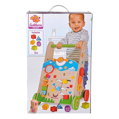 Eichhorn 100002253 - Carrito para aprender a andar, 6 piezas, juego de clasificación, juego giratorio, juego de montaje y 5 piezas de construcción 33,5 x 32 x 51 cm, madera de abedul Eichhorn 100002253 - Carrito para aprender a andar, 6 piezas, juego de clasificación, juego giratorio, juego de montaje y 5 piezas de construcción 33,5 x 32 x 51 cm, madera de abedul