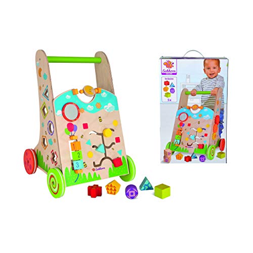 Eichhorn 100002253 - Carrito para aprender a andar, 6 piezas, juego de clasificación, juego giratorio, juego de montaje y 5 piezas de construcción 33,5 x 32 x 51 cm, madera de abedul