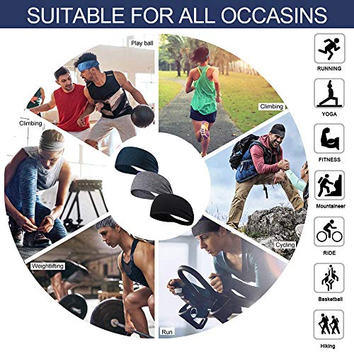EIKOOSS Diadema deportiva para hombres y mujeres, paquete de 3 bandas de sudor para correr, entrenamiento cruzado, caminar, ciclismo, baloncesto, fútbol, ejercicio