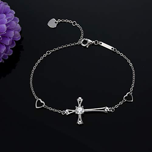 E.INFINITY Pulsera de Una Sola Vista para Mujeres en Cruz Joyería Religiosa de Buena Fe Obsequio de Bautismo Clásico para Mujeres Niñas