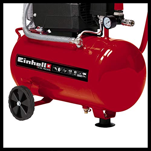 Einhell 4007325 TC-AC 190/24/8 - Compresor de aire, depósito de 24 l, 2850 rpm, 8 bar, 1500 W, 220-240 V, 50 Hz, Rojo/Negro, 578 x 258 x 572 mm