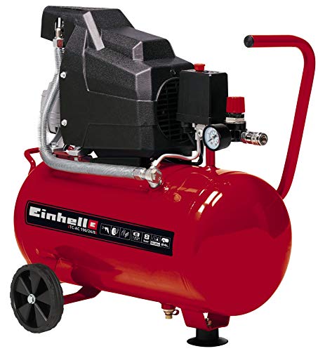 Einhell 4007325 TC-AC 190/24/8 - Compresor de aire, depósito de 24 l, 2850 rpm, 8 bar, 1500 W, 220-240 V, 50 Hz, Rojo/Negro, 578 x 258 x 572 mm