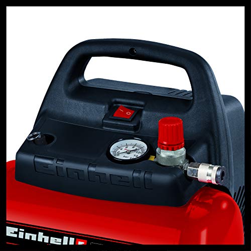 Einhell TH-AC 190/6 OF - Compresor de aire, 8 bar, depósito 6 l, aspiración 185 l /min, 1100 W, 230 V, color rojo y negro
