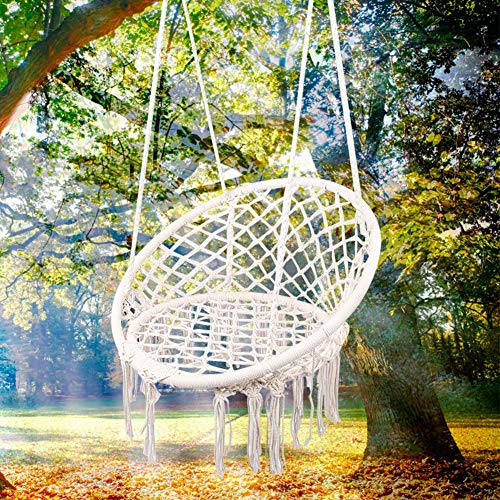 Ejoyous Silla Colgante, Silla Colgante Trenzada con Flecos, cómoda Mecedora de Cuerda Colgante, Silla Colgante Robusta para Interiores, Exteriores, jardín - Beige Ejoyous Silla Colgante, Silla Colgante Trenzada con Flecos, cómoda Mecedora de Cuerda Colgante, Silla Colgante Robusta para Interiores, Exteriores, jardín - Beige