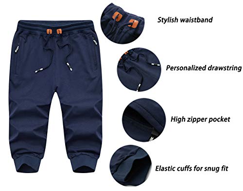EKLENTSON Pantalones Cortos Casuales de algodón 3/4 para Hombre Transpirables para Correr Gimnasio con Bolsillo con Cremallera Color Gris Tamaño W40