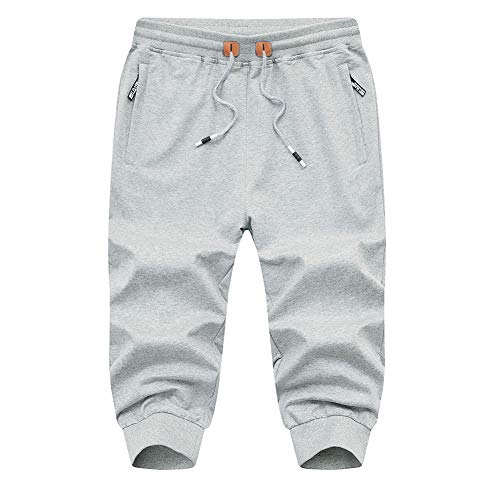 EKLENTSON Pantalones Cortos Casuales de algodón 3/4 para Hombre Transpirables para Correr Gimnasio con Bolsillo con Cremallera Color Gris Tamaño W40 EKLENTSON Pantalones Cortos Casuales de algodón 3/4 para Hombre Transpirables para Correr Gimnasio con Bolsillo con Cremallera Color Gris Tamaño W40