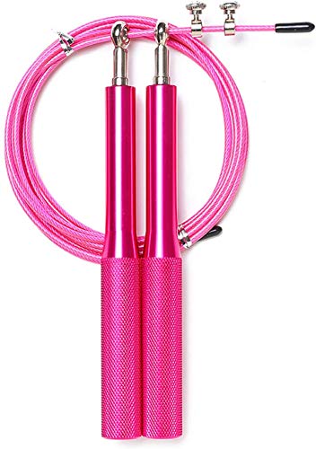 El Ático Fitness Cuerda para Saltar. Comba Crossfit con Rotación. Cuerda de Saltar con Cable de Acero de 3 Metros. Comba para Saltar de Aluminio Ajustable. Cuerda Boxeo o Fitness. Color Rosa.