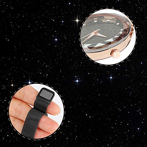 El más Nuevo Reloj Starry Sky a Prueba de Agua, Correa magnética con Hebilla, Reloj de Acero Inoxidable para Mujeres niñas (Black)