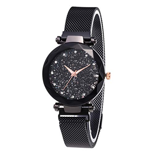 El más Nuevo Reloj Starry Sky a Prueba de Agua, Correa magnética con Hebilla, Reloj de Acero Inoxidable para Mujeres niñas (Black)