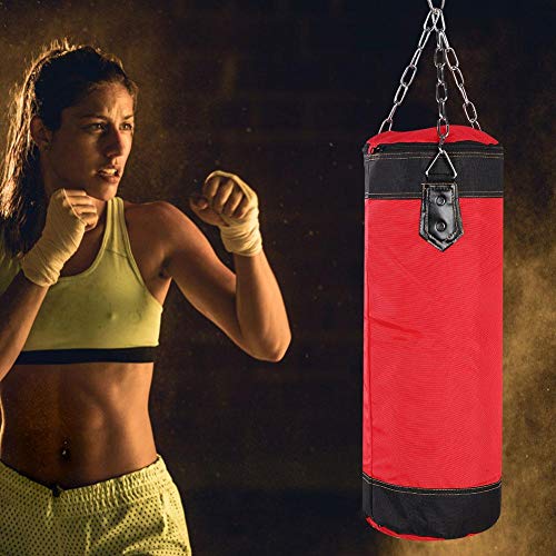 El nuevo saco de arena de boxeo Colgante de lienzo Boxeo Saco de arena Entrenamiento Gancho de boxeo Saco de arena Patada Modelo hueco con gancho de cadena de hierro Hebilla de seguridad(0.8 m-rojo)