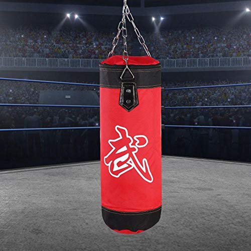 El nuevo saco de arena de boxeo Colgante de lienzo Boxeo Saco de arena Entrenamiento Gancho de boxeo Saco de arena Patada Modelo hueco con gancho de cadena de hierro Hebilla de seguridad(0.8 m-rojo)