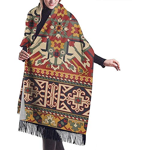 Elaine-Shop Bufanda grande Estilo caucásico Alfombra antigua Motivos Patchwork Chal Abrigo Bufanda cálida de invierno Capa Bufandas de gran tamaño