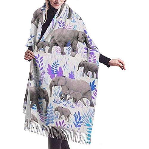 Elaine-Shop Bufanda para mujer Elefantes dulces portátiles en gris Bufanda clásica a cuadros con borlas Bufanda cálida de otoño e invierno