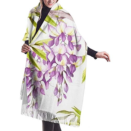 Elaine-Shop Patrón sin costuras mano de glicina Dibujar abrigo de mantón de acuarela Bufanda cálida de invierno Abrigo de bufanda de cachemir