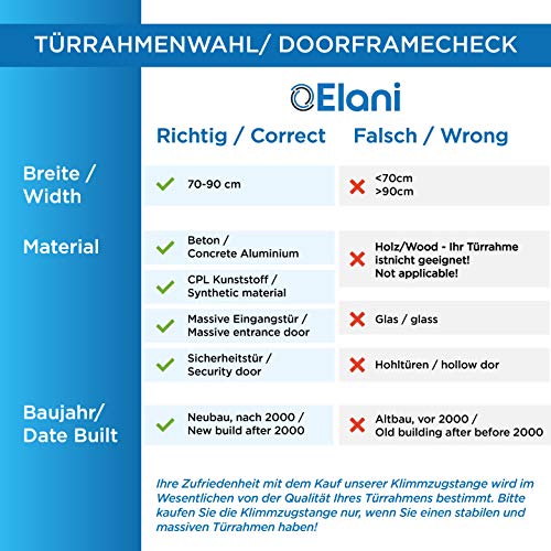 ELANI ® Barra de dominadas para marco de puerta sin tornillos con rosca segura I [70 – 90 cm] barra de dominadas para puerta I barra de dominadas para puerta de hasta 300 kg