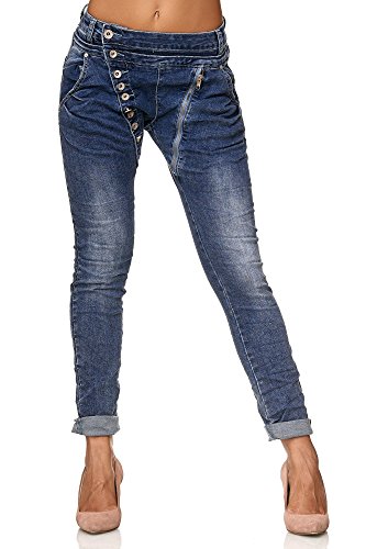 Elara Jeans para Mujer Boyfriend Baggy Botones Chunkyrayan Azul Oscuro C613MK/H-F Dk.Blue 38/M