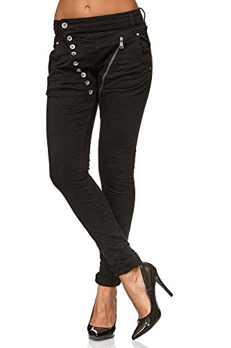 Elara Jeans para Mujer Boyfriend Baggy Botones Chunkyrayan Negro C613K-15/F15 Black 48/4XL