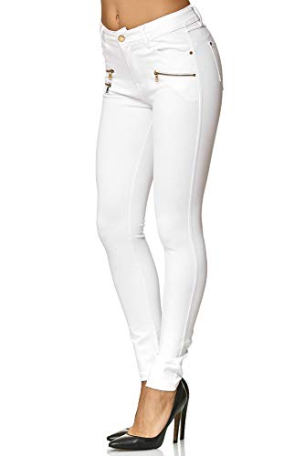 Elara Pantalones Elásticos de Mujer Skinny Fit Jegging Chunkyrayan Blanco H86-9 White 40 (L)