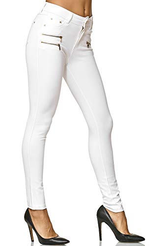 Elara Pantalones Elásticos de Mujer Skinny Fit Jegging Chunkyrayan Blanco H86-9 White 40 (L)