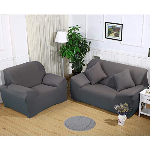 ele ELEOPTION Fundas de Sofá, Fundas de Sofá Elásticas Protectores de Funda de Sofá de Poliéster Funda para Silla de Forma Suave y Antideslizante, Gris, 4 Plaza (Longitud de Sofá 220-300cm)