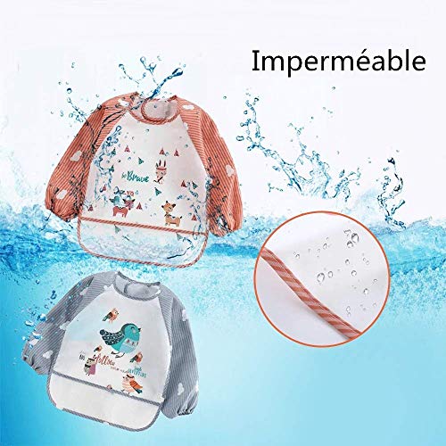 ElecMotive 3 Piezas Babero con Mangas EVA Impermeable Babero de Manga larga Niños Niñas 6-36 Meses