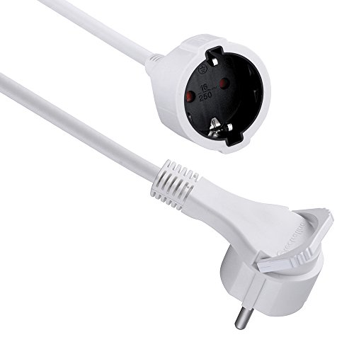 Electraline 101462 Cable alargador con enchufe plano, 5 Metros, Cable Sèccion 3G1,9mm, color blanco Electraline 101462 Cable alargador con enchufe plano, 5 Metros, Cable Sèccion 3G1,9mm, color blanco