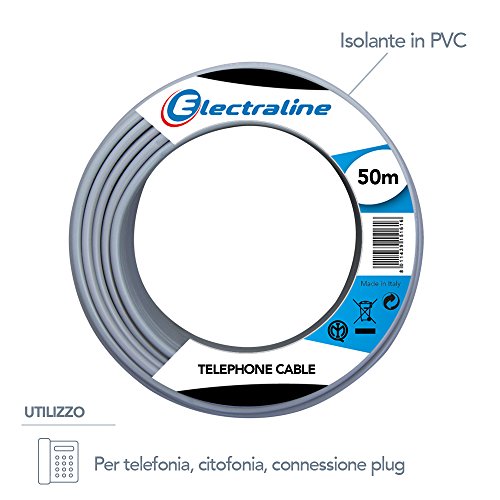 Electraline 14002 Cable de teléfono/interfono, 1 par y conexión a tierra, longitud 50 m, gris
