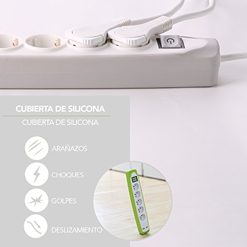 Electraline Gummy 62153 Regleta Base 3 Enchufes y 2 USB 2.1A - Cover de silicona - cable 2 m clavija plana Electraline Gummy 62153 Regleta Base 3 Enchufes y 2 USB 2.1A - Cover de silicona - cable 2 m clavija plana