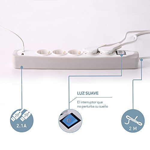 Electraline Gummy 62153 Regleta Base 3 Enchufes y 2 USB 2.1A - Cover de silicona - cable 2 m clavija plana Electraline Gummy 62153 Regleta Base 3 Enchufes y 2 USB 2.1A - Cover de silicona - cable 2 m clavija plana