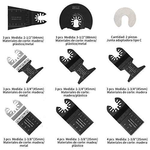 electrapick 26 Piezas Accesorios para Herramientas Oscilantes Multifunción Hojas de Sierra Bosch Dewalt Makita para Corte de metal/madera/plástico con 2 separadoras