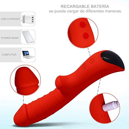 Eléctrica Massager,Masajeador Impermeable con 10 Modos Potentes, Silicona muy cómoda,Rojo