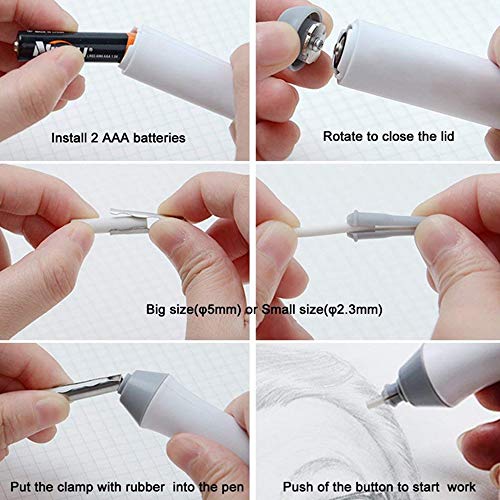 Eléctrico Automático Borrador Portátil Borrador con Pilas Batería Operated Borrador de con 22 piezas de goma reemplazable recambio de 2,3 mm/5 mm para dibujar planos de arquitectura