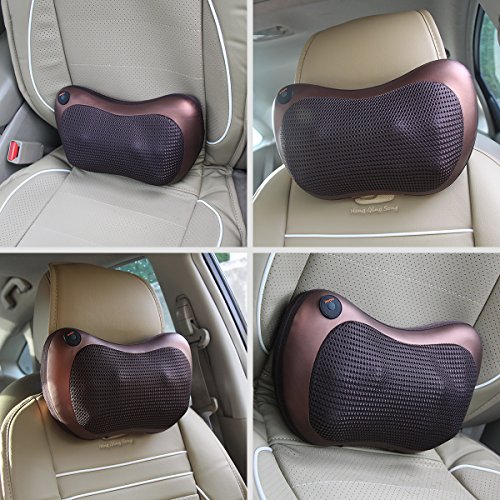 Eléctrico Cuello Espalda Hombro Shiatsu Almohada Masajeador para Hogar, Oficina y Coches (6 Rodillos Térmicos Infrarrojos)