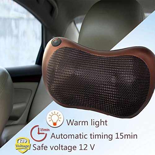 Eléctrico Cuello Espalda Hombro Shiatsu Almohada Masajeador para Hogar, Oficina y Coches (6 Rodillos Térmicos Infrarrojos)