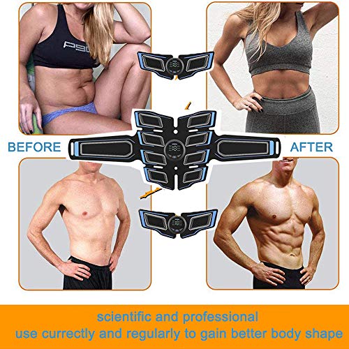 Electroestimulador Muscular Abdominales, EMS Estimulador Muscular Abdominales Cinturón, ABS Trainer Muscular USB Recargable para Bdomen/Brazo/Piernas/Glúteos,Almohadillas de Gel 16pcs