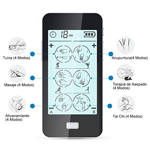 Electroestimulador Muscular Digital,Masaje EMS TENS 24 Modes Pantalla Táctil,2 Canales A y B para Dos Personal Usar Mientras, 20 Niveles, 8 Electrodos Autoadhesivos para Aliviar el Dolor Muscular Electroestimulador Muscular Digital,Masaje EMS TENS 24 Modes Pantalla Táctil,2 Canales A y B para Dos Personal Usar Mientras, 20 Niveles, 8 Electrodos Autoadhesivos para Aliviar el Dolor Muscular