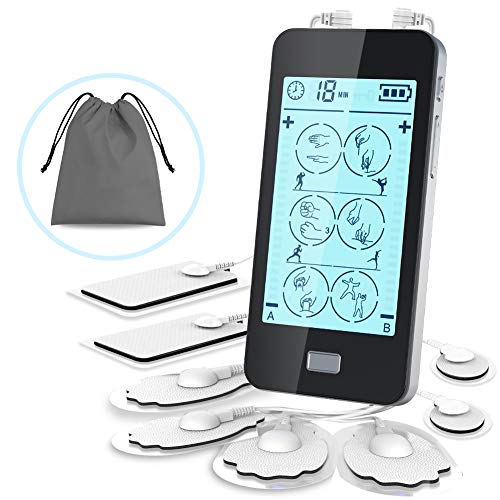 Electroestimulador Muscular Digital,Masaje EMS TENS 24 Modes Pantalla Táctil,2 Canales A y B para Dos Personal Usar Mientras, 20 Niveles, 8 Electrodos Autoadhesivos para Aliviar el Dolor Muscular