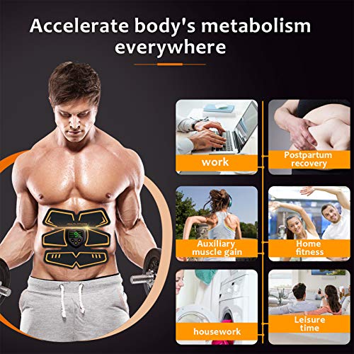 Electroestimulador Muscular, EMS Estimulador Muscular Abdominales con USB Recargable para Abdomen/Brazo/Piernas/Glúteos