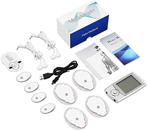 Electroestimuladores TENS/EMS Digital Masaje Portatil, 2 Canales Estimulador Muscular Recargable Masajeador Electro para Alivio del Dolor de Cervical/Piernas/Abdominal/Cuello (16 Modos 8 Pads)