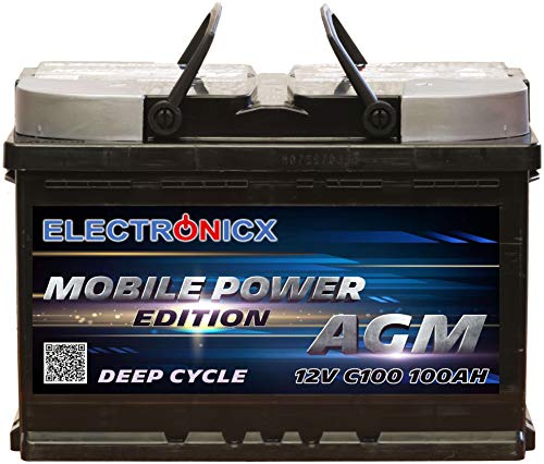 Electronicx Bateria Solar Coche AGM 100Ah 12V Bateria de Arranque de Gel MOBILE EDITION Caravana Autocaravana Camper Barco ideal para Interiores Car Battery Ciclo Profundo Resistente a las Vibraciones