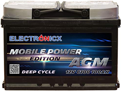 Electronicx Bateria Solar Coche AGM 100Ah 12V Bateria de Arranque de Gel MOBILE EDITION Caravana Autocaravana Camper Barco ideal para Interiores Car Battery Ciclo Profundo Resistente a las Vibraciones Electronicx Bateria Solar Coche AGM 100Ah 12V Bateria de Arranque de Gel MOBILE EDITION Caravana Autocaravana Camper Barco ideal para Interiores Car Battery Ciclo Profundo Resistente a las Vibraciones