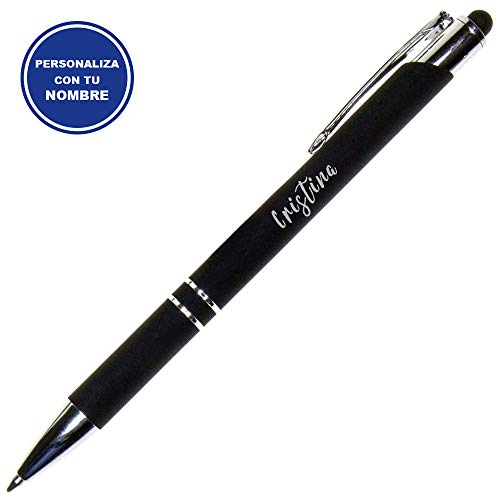 Elegante Bolígrafo para Regalar PERSONALIZADO (Nombre o Texto) · Bolígrafo Negro Metálico y Puntero para Dispositivos Moviles · Este Boli Personalizado Incluye Estuche Individual Exclusivo