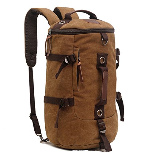 Elegante mochila de gran capacidad para hombre, hecha de lona, estilo retro, ideal para ir de viaje, de acampada o al gimnasio, color Cardboard Brown, tamaño 27 L X 46 W X 27 H centimeters