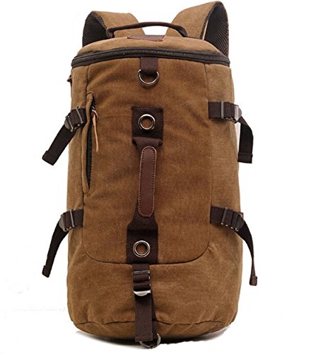 Elegante mochila de gran capacidad para hombre, hecha de lona, estilo retro, ideal para ir de viaje, de acampada o al gimnasio, color Cardboard Brown, tamaño 27 L X 46 W X 27 H centimeters