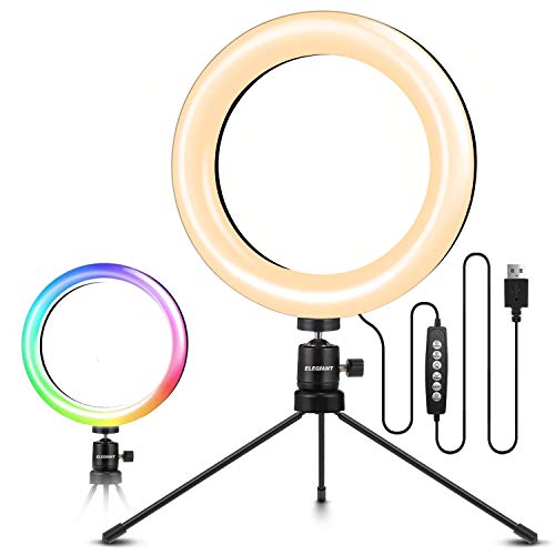 ELEGIANT Aro de Luz Trípode, Anillo de Luz LED para Móvil con 10 Colores RGB + 10 Niveles de Brillo para Fotografía, Grabación de Vídeo, Maquillaje, Transmisión en Vivo, Vlog, Youtube, TIK Tok
