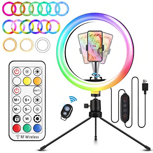 ELEGIANT Aro de Luz Trípode LED, Anillo de Luz 26 Colores RGB de 10.2" 3 Modos de iluminación, Brillo Ajustable con Control Remoto Inalámbrico para Selfie Fotografía Youtube Maquillaje para Móvil ELEGIANT Aro de Luz Trípode LED, Anillo de Luz 26 Colores RGB de 10.2" 3 Modos de iluminación, Brillo Ajustable con Control Remoto Inalámbrico para Selfie Fotografía Youtube Maquillaje para Móvil