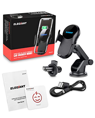 ELEGIANT Cargador Inalámbrico Rápido Coche 10W Qi con Soporte de Carga Inductivo 2 en 1 Sostenedor para Celular Móvil con Ventilador de para iPhone XS/XR/X / 8/8 + Samsung S9 / S8 y Otros Qi