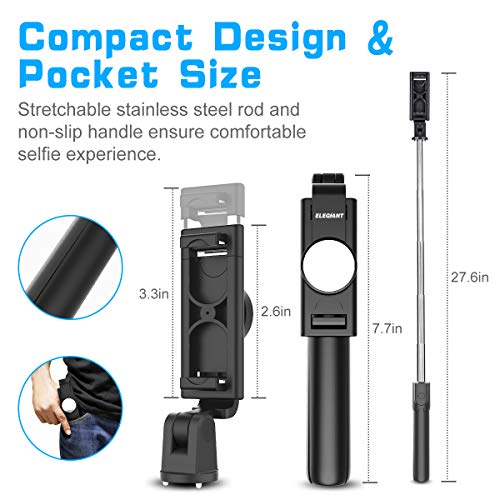 ELEGIANT Palo Selfie Trípode, Selfie Stick Móvil Bluetooth para Viaje, Autofoto Extensible de Control Remoto, Monopié 3 en 1 con Obturador Deportivo, Rotación 360 Grados, Compatible con iOS, Android